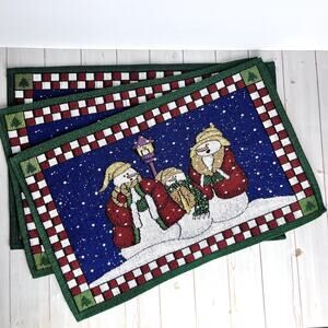 Set of 3 Tapestry Woven Christmas Winter Placemats Snowmen Country 19"x12.75"